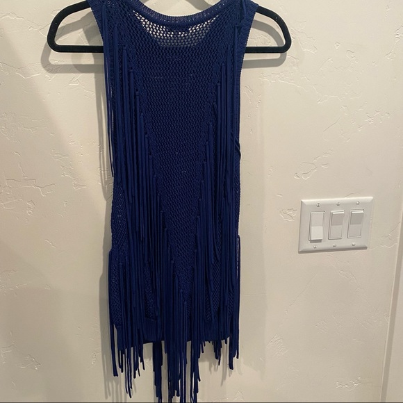 Perfect condition! RONNY KOBO Ranja Navy Blue Fringe Top Size XS - Picture 3 of 5